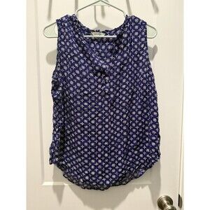 Women’s Boden Sleeveless Blouse Blue Navy With White Stars Flower 12 Large